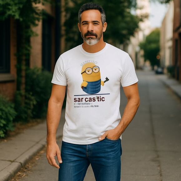 Mens Minions white T Shirt size L  Illumination  "Sarcastic" preowned - Picture 2 of 7